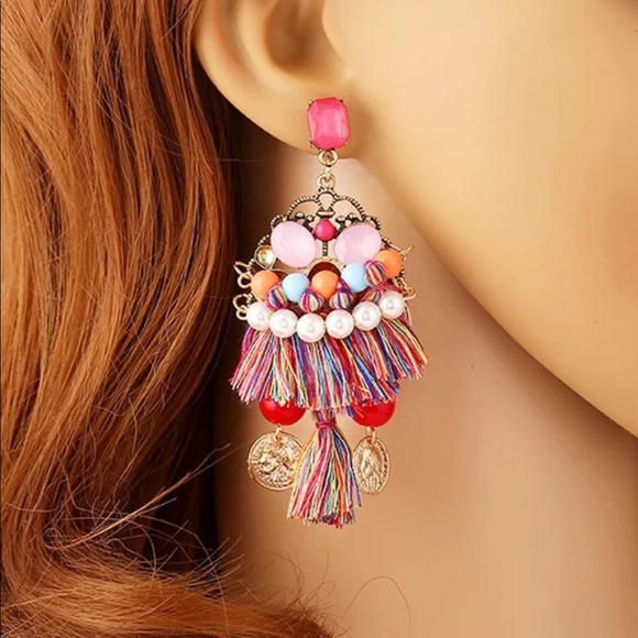 🆕BOHO CHÍC GYPSY LONG TASSLE COIN EARRINGS - Picture 4 of 8