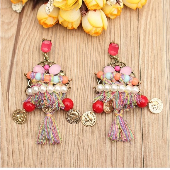 🆕BOHO CHÍC GYPSY LONG TASSLE COIN EARRINGS - Picture 8 of 8