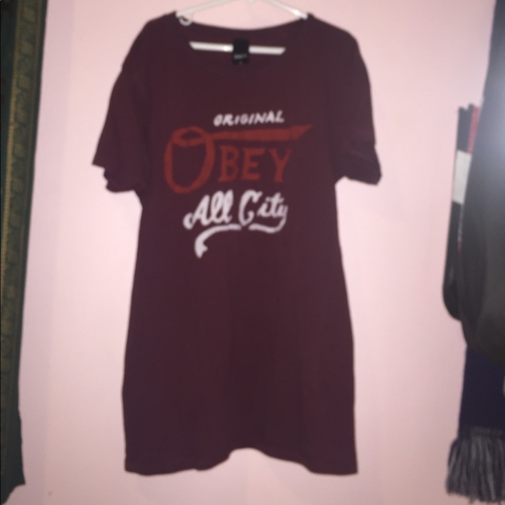Maroon Obey shirt