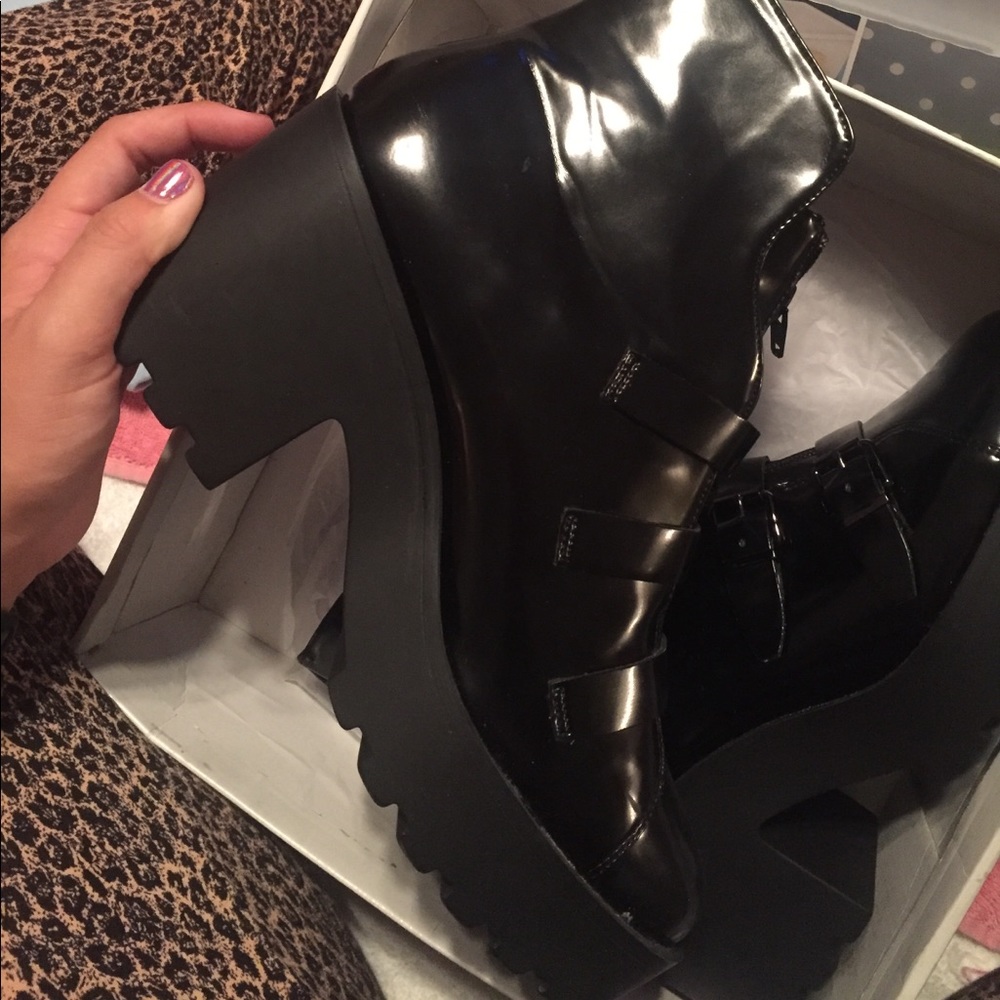 Brand new nasty gal black buckle platform boots