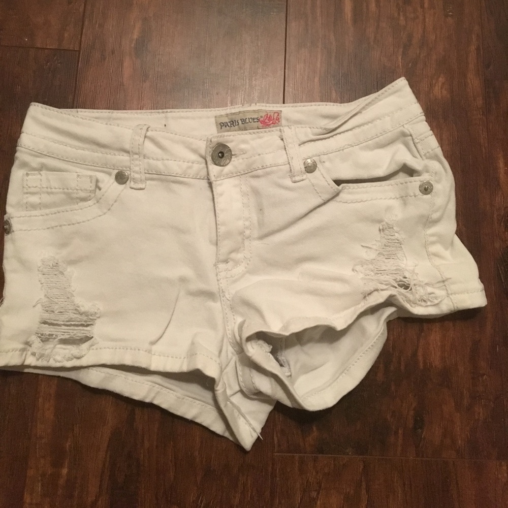 Distressed White Shorts