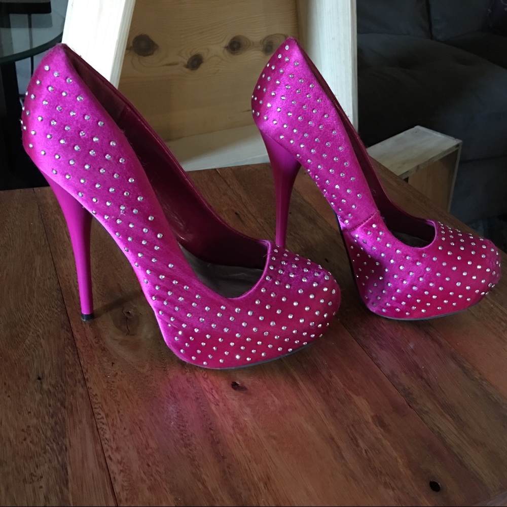 Hot pink silver studded embellished