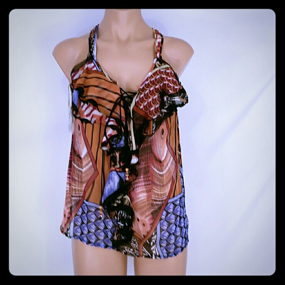 Nwt small tribal print sheer sleeveless top