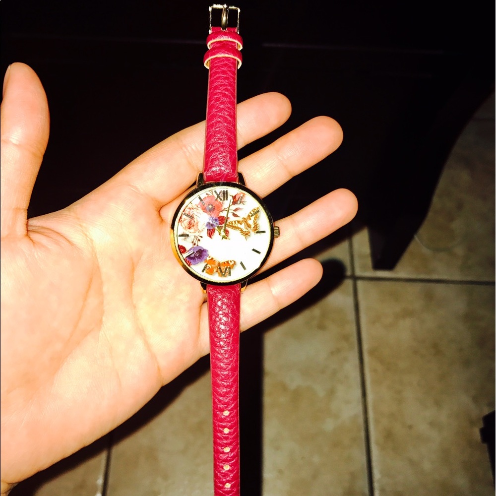 Maroon flowered watch