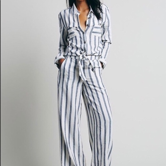 free people striped jumpsuit