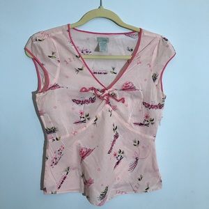 Anthropology Odille Tie Floral Pink Blouse