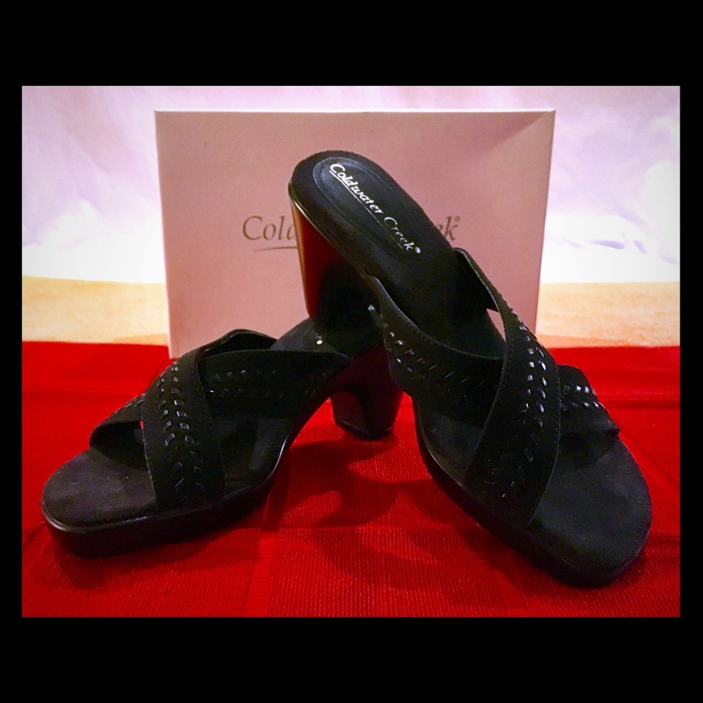 Coldwater Creek Black Leather Open Toe, Size 6
