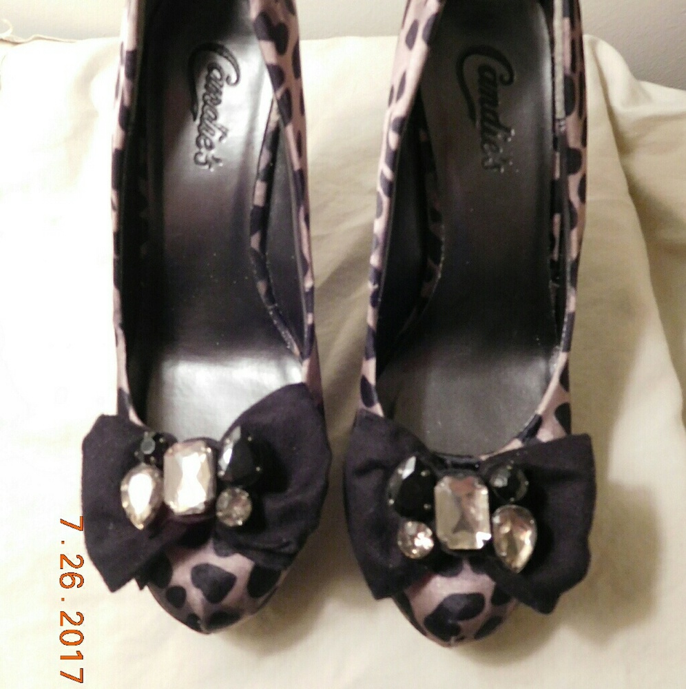Candies leopard heels with bow and gems