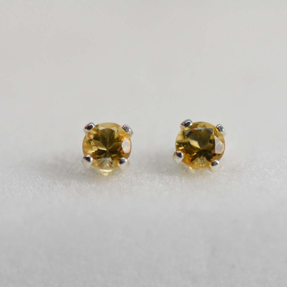 Citrine earrings sterling silver studs 3mm