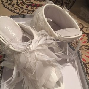White leather feather Jeffery Campbell slide on
