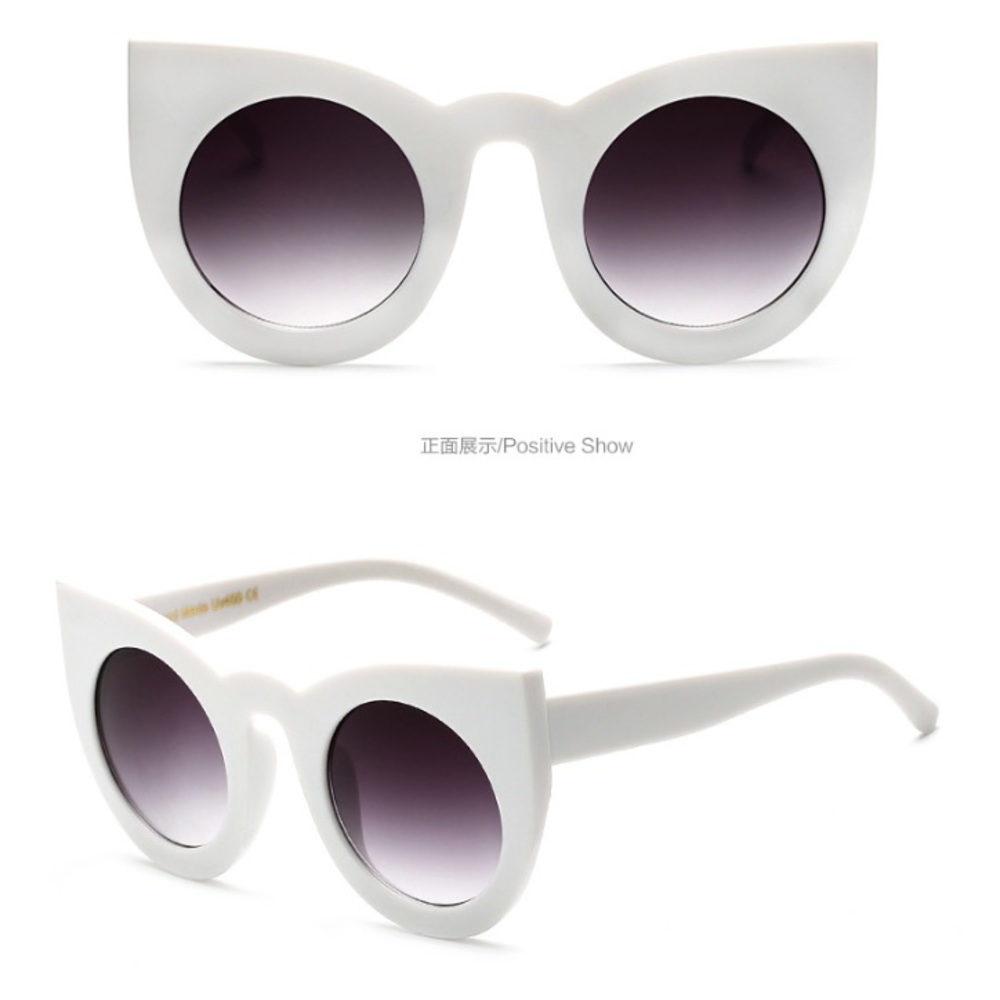 ♡ Cat Eye ♡ Retro White Sunglasses - Picture 4 of 6
