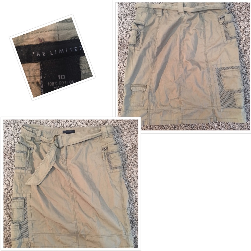 The Limited army fatigue green cargo skirt w belt