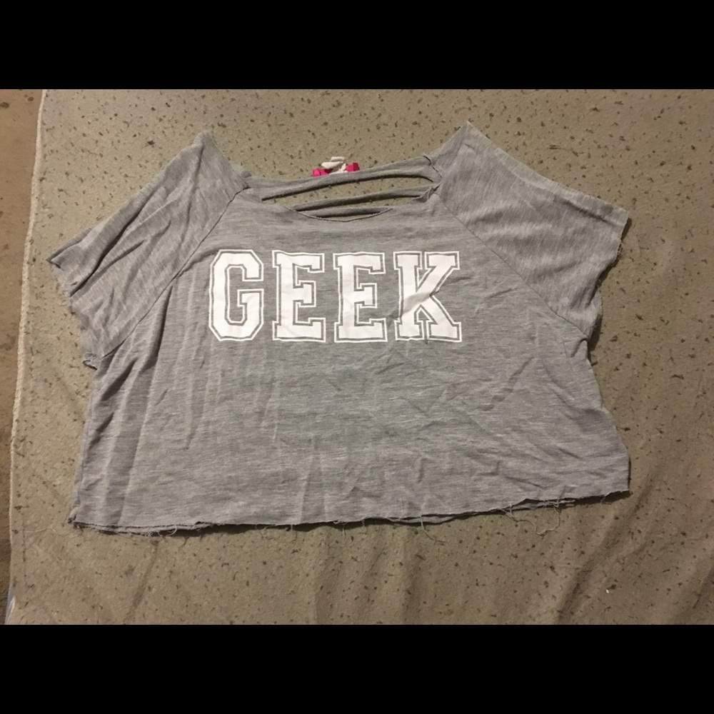 "Geek" grey ripped crop top