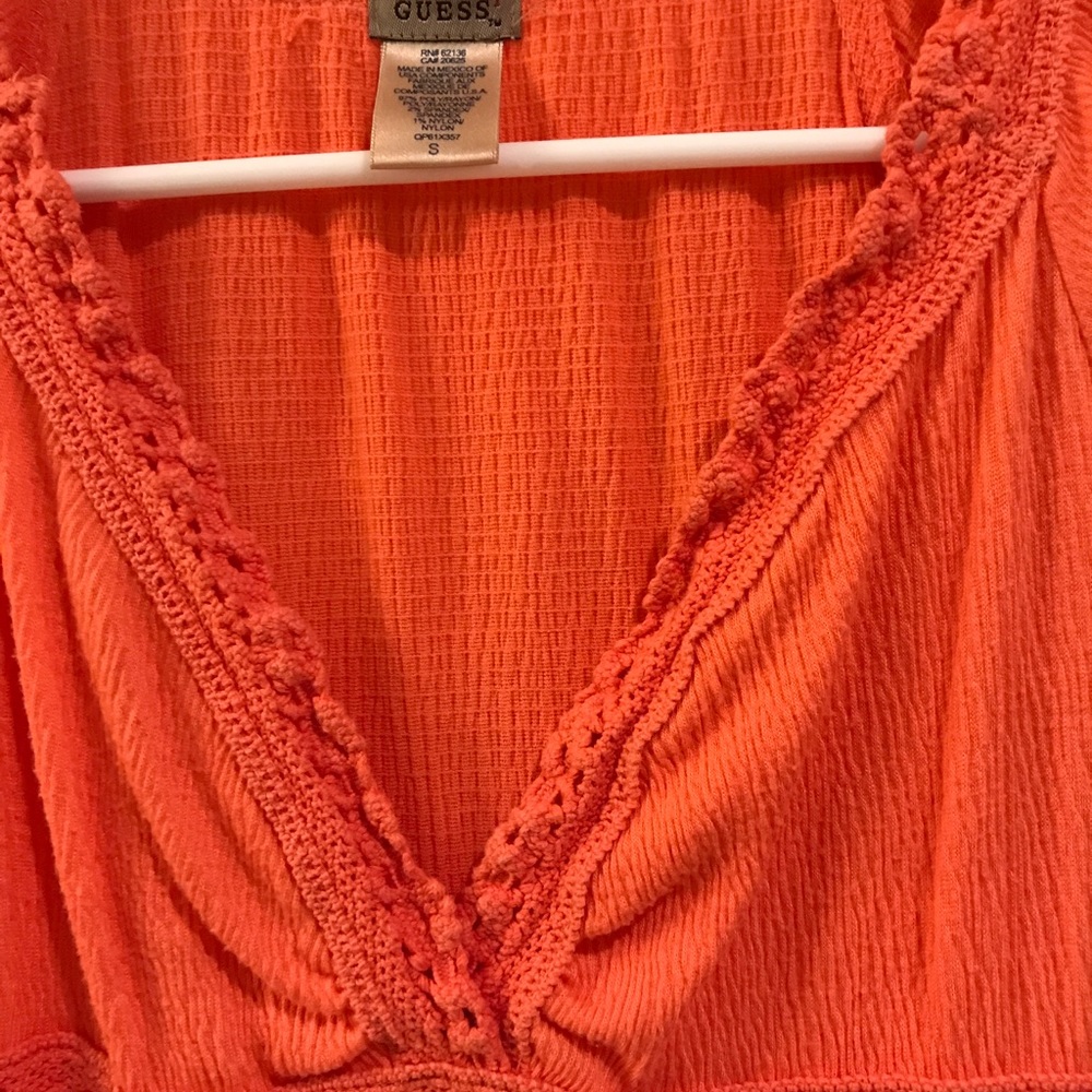 Guess Beautiful v-neck coral/salmon colored shirt