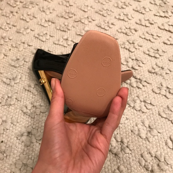 CHANEL Black patent leather gold peep toe booties - Picture 4 of 6