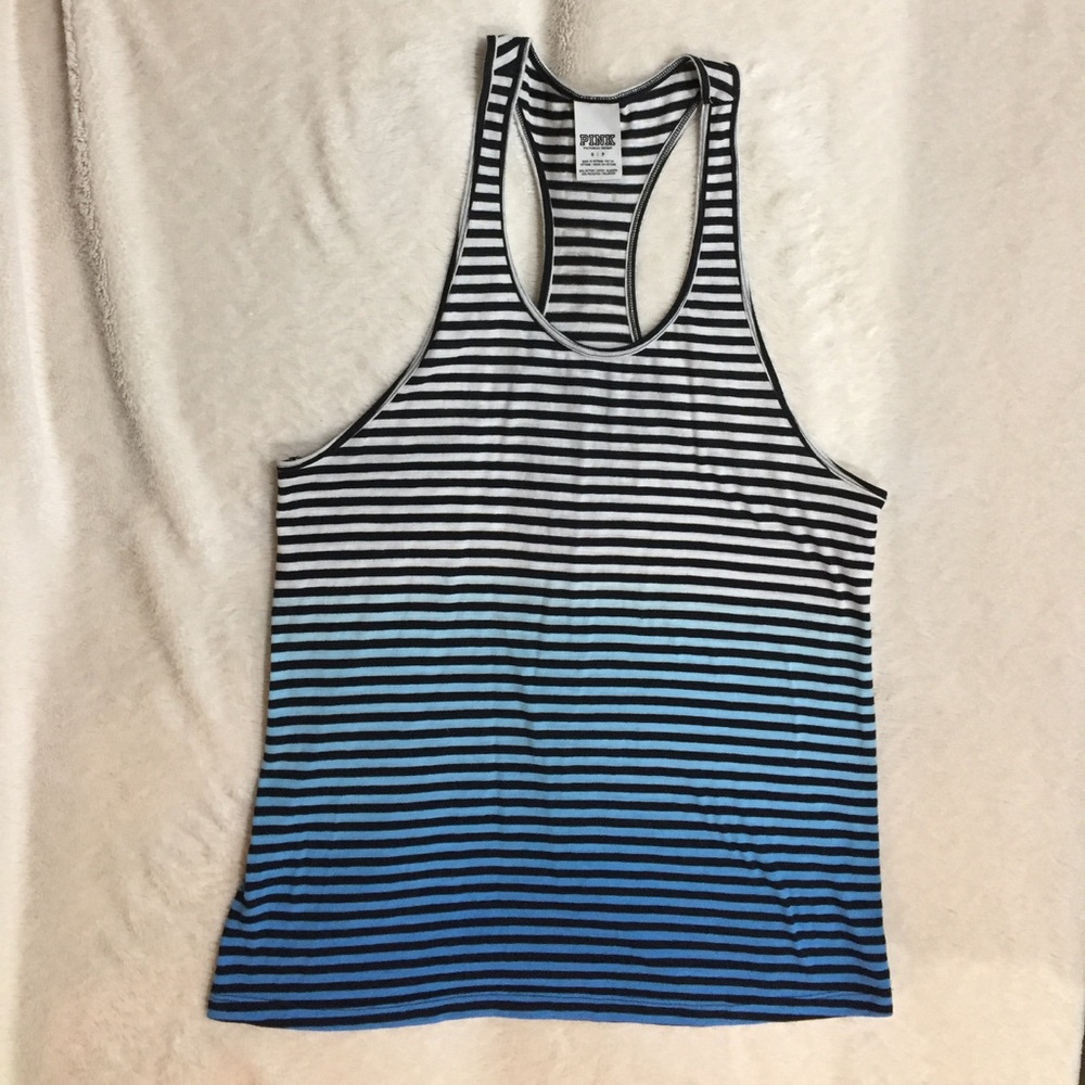 VS Pink Blue Ombré Striped Racerback Tank