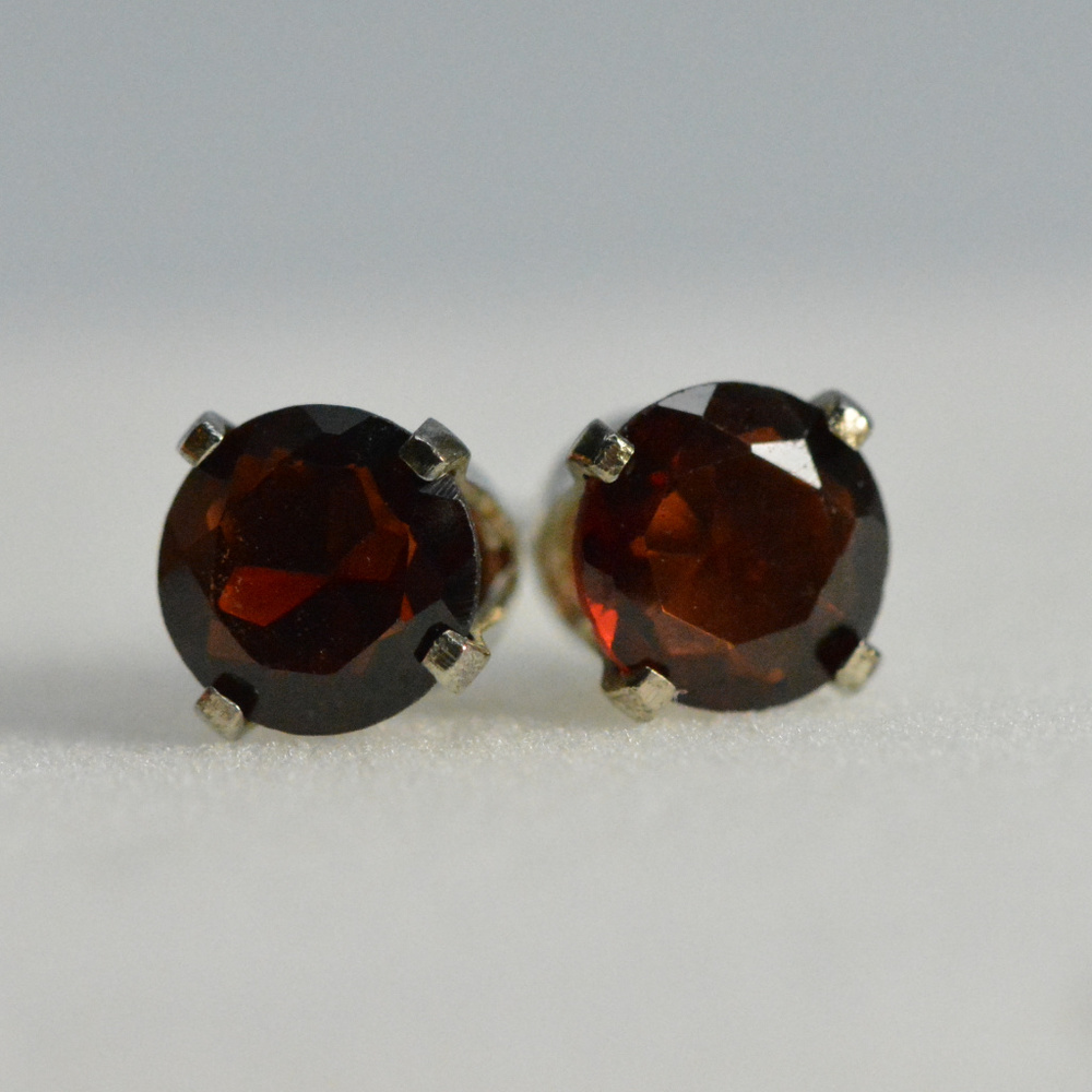 Red Garnet Earrings sterling silver studs 6mm
