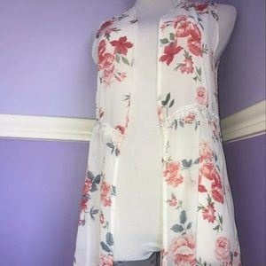 Sheer Floral Print Kimono