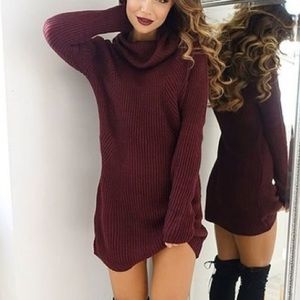 Deep red knit sweater dress