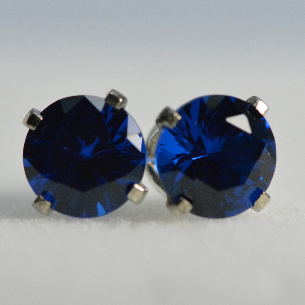 Blue Spinel stud Earrings sterling silver 6mm