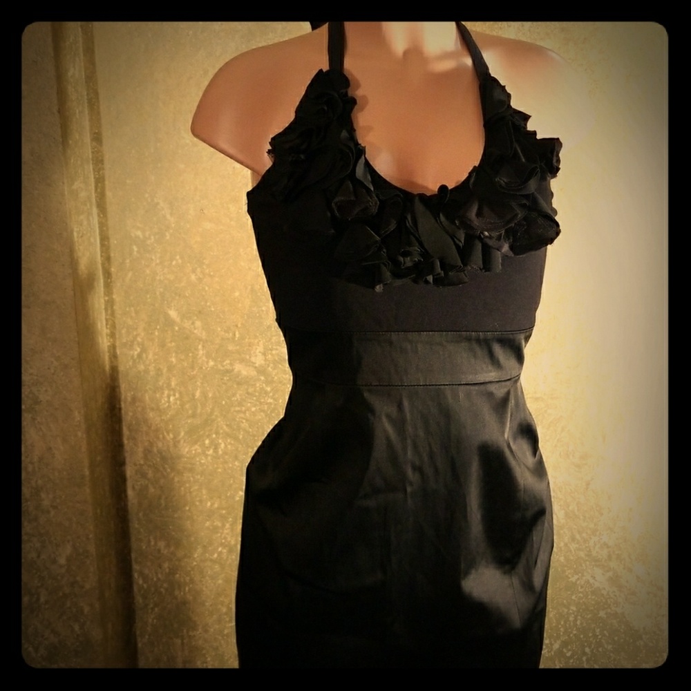 TAYLOR Black Satin & Spandex Halter Dress