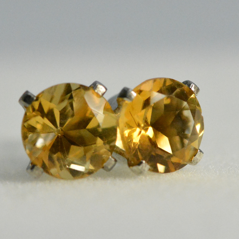 Citrine earrings sterling silver studs 6mm yellow