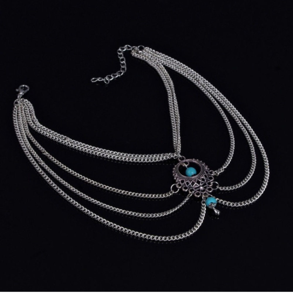 Pair of BOHO turquoise anklets - Picture 3 of 4