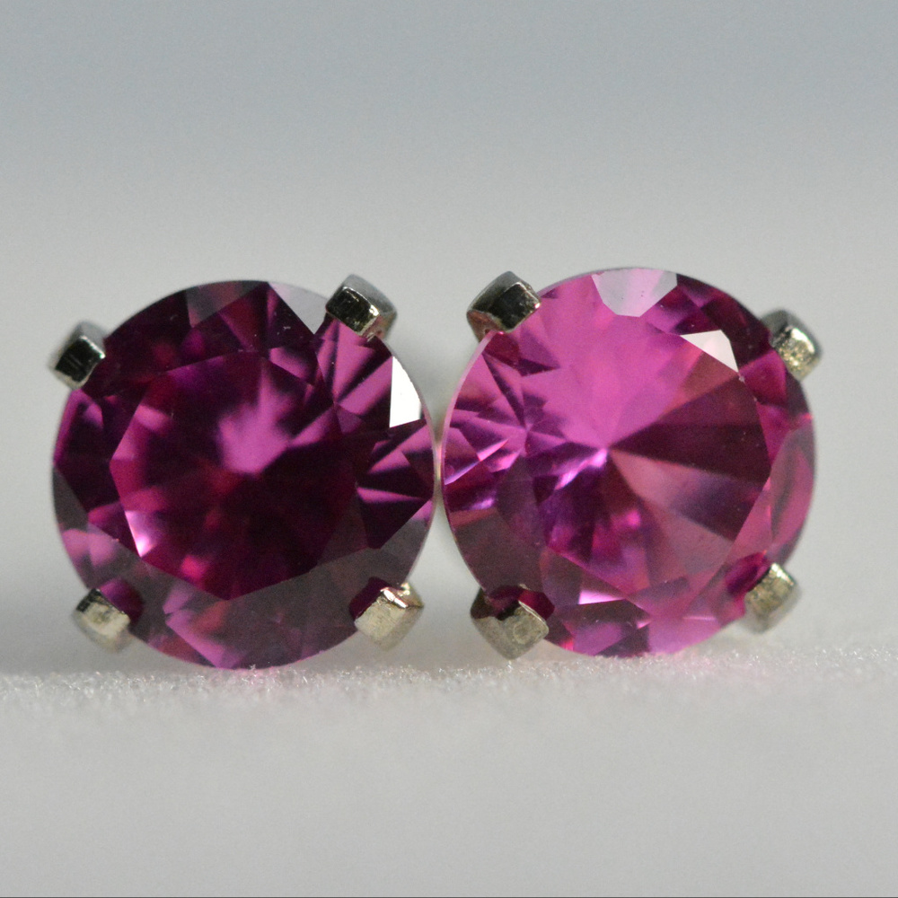 Pink Sapphire Earrings sterling silver studs 6mm
