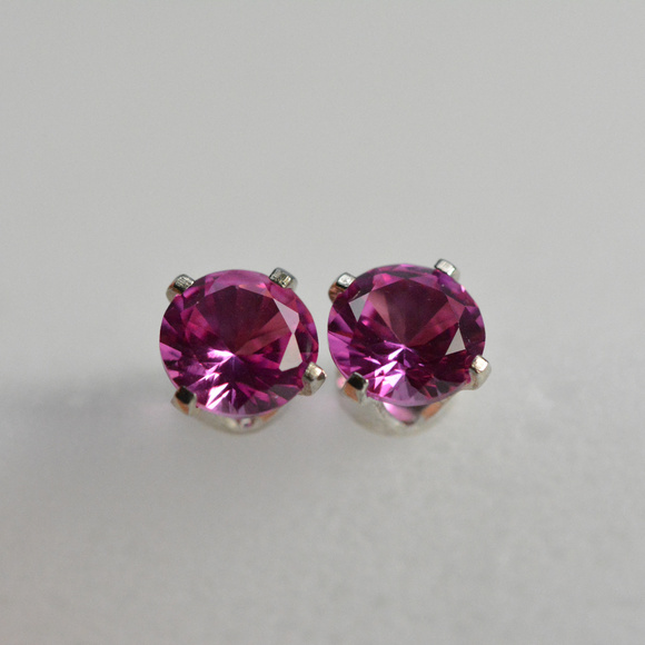 Pink Sapphire Earrings sterling silver studs 6mm - Picture 7 of 8