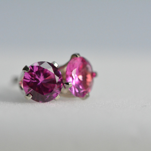 Pink Sapphire Earrings sterling silver studs 6mm - Picture 2 of 8