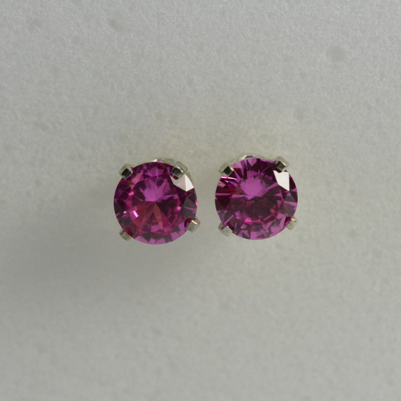 Pink Sapphire Earrings sterling silver studs 6mm - Picture 5 of 8