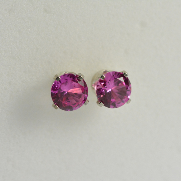 Pink Sapphire Earrings sterling silver studs 6mm - Picture 4 of 8