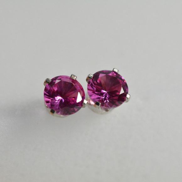 Pink Sapphire Earrings sterling silver studs 6mm - Picture 8 of 8