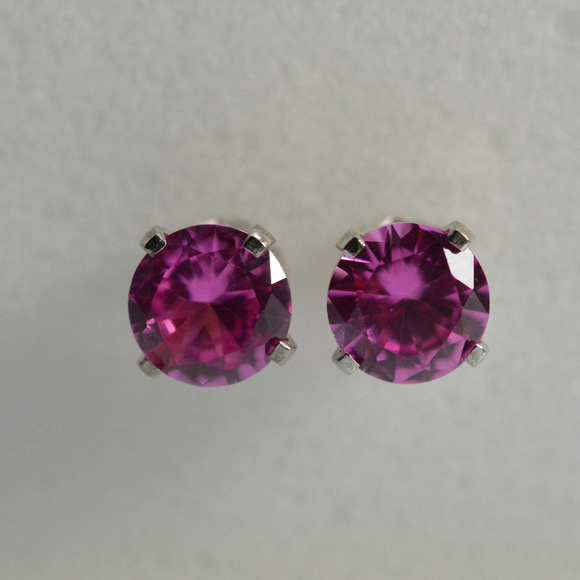 Pink Sapphire Earrings sterling silver studs 6mm - Picture 3 of 8