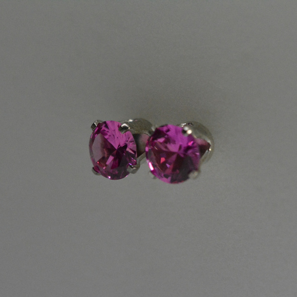 Pink Sapphire Earrings sterling silver studs 6mm - Picture 6 of 8