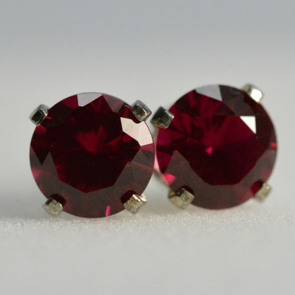 Ruby Earrings sterling silver studs 6mm round red