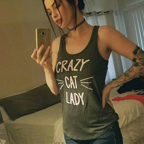 Crazy Cat Lady Flowy Racerback Tank Sml Med Large - Picture 2 of 5