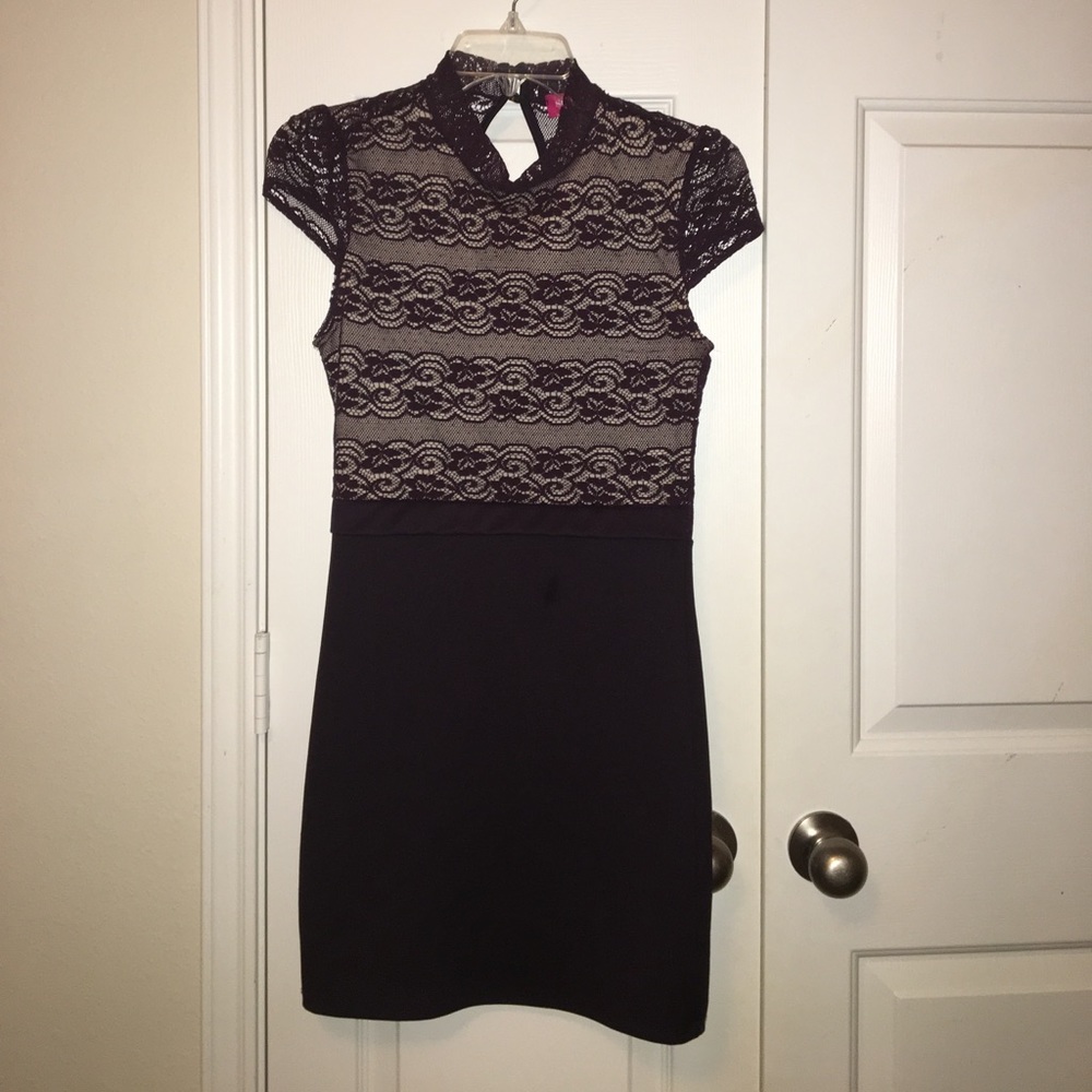 Purple lace body con dress