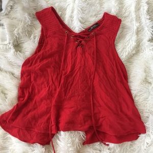 Red tank top with chest tie detailing