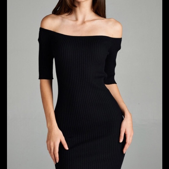 Off Shoulder Ribbed Knit Bodycon Dress - Picture 2 of 4