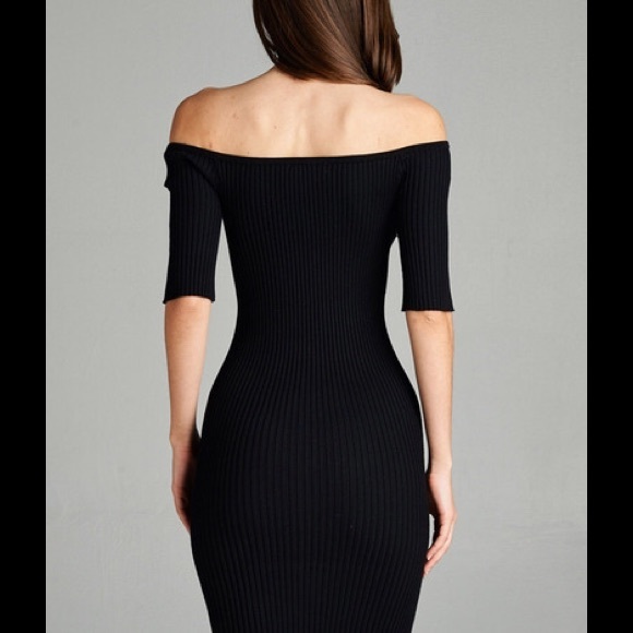 Off Shoulder Ribbed Knit Bodycon Dress - Picture 3 of 4