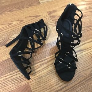 Shannon Black & Gold Stappy Heels