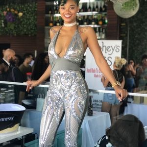 Silver/Nude Backless Bodysuit