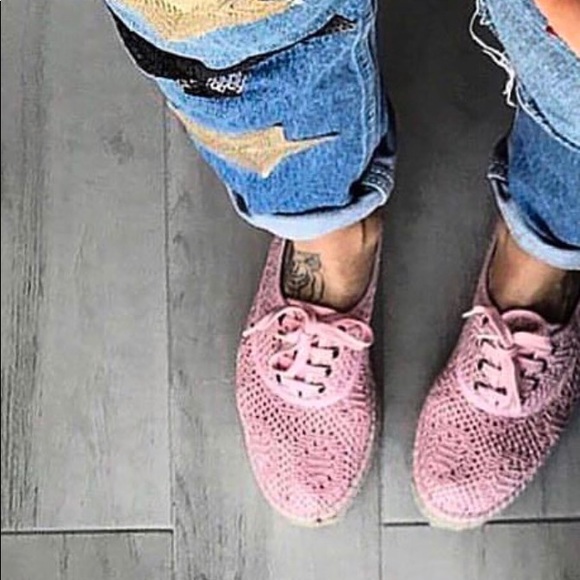 Eco Friendly Pink Crochet Espadrille Sneakers - Picture 2 of 5