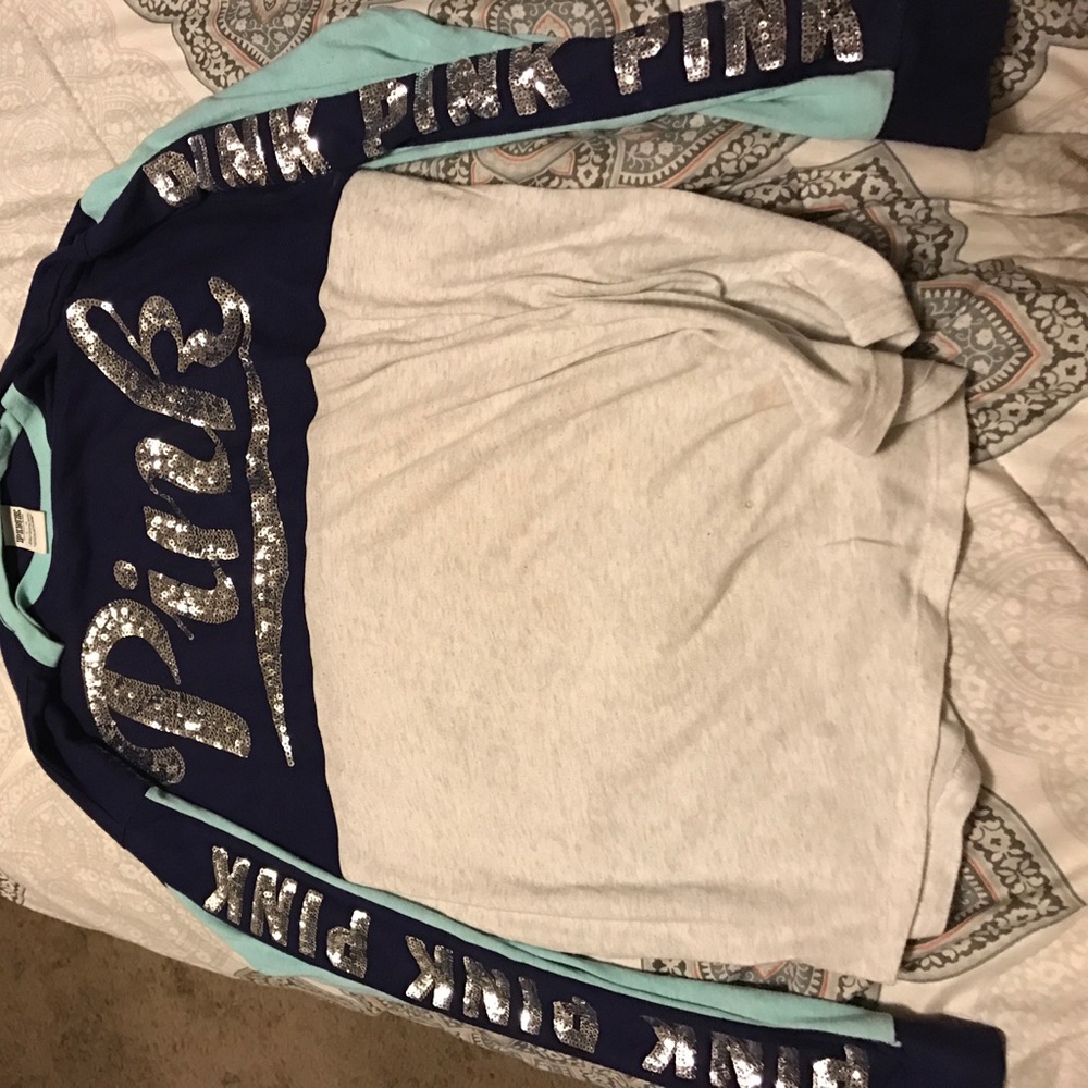 Blue white and violet long sleeve PINK shirt - Picture 1 of 2