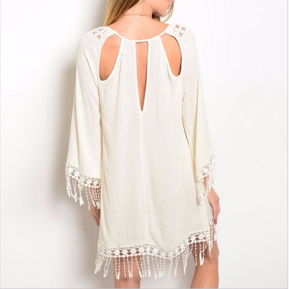 Cream Tassle Peasant Boho Crochet Shift Dress - Picture 2 of 2