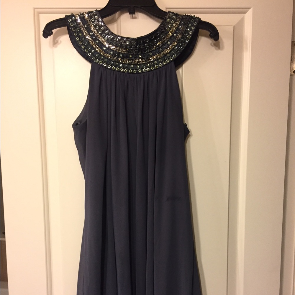 Grecian-style jewel neck cocktail dress