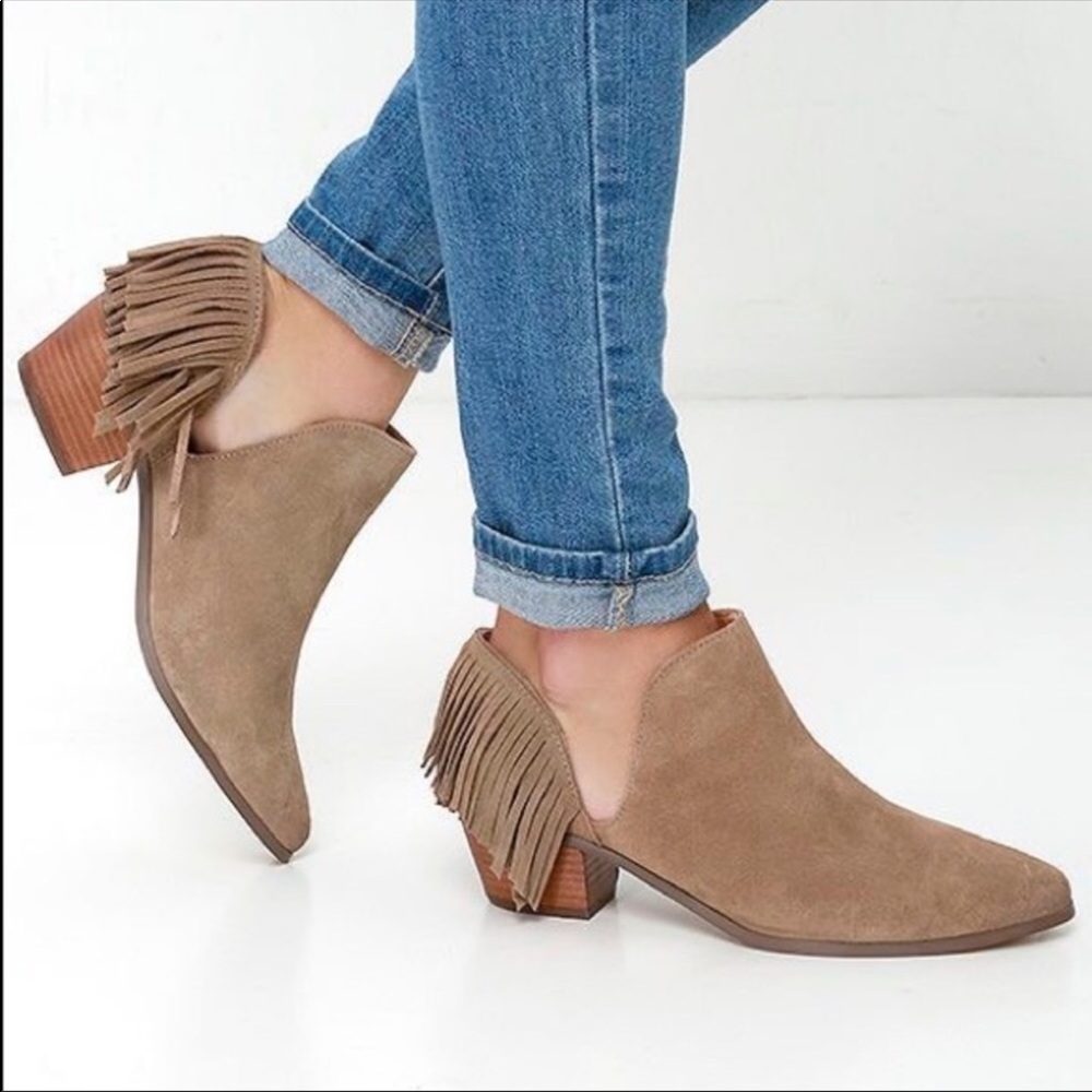 Distressed Fringe V Cut Out Boho Booties - Picture 2 of 7