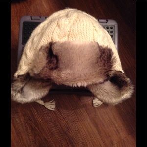 Cable knit and Faux fur Aviator Cold Weather Hat