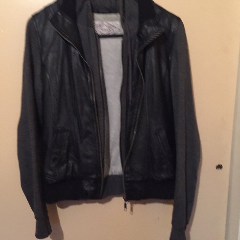 Leather hoodie Jacket